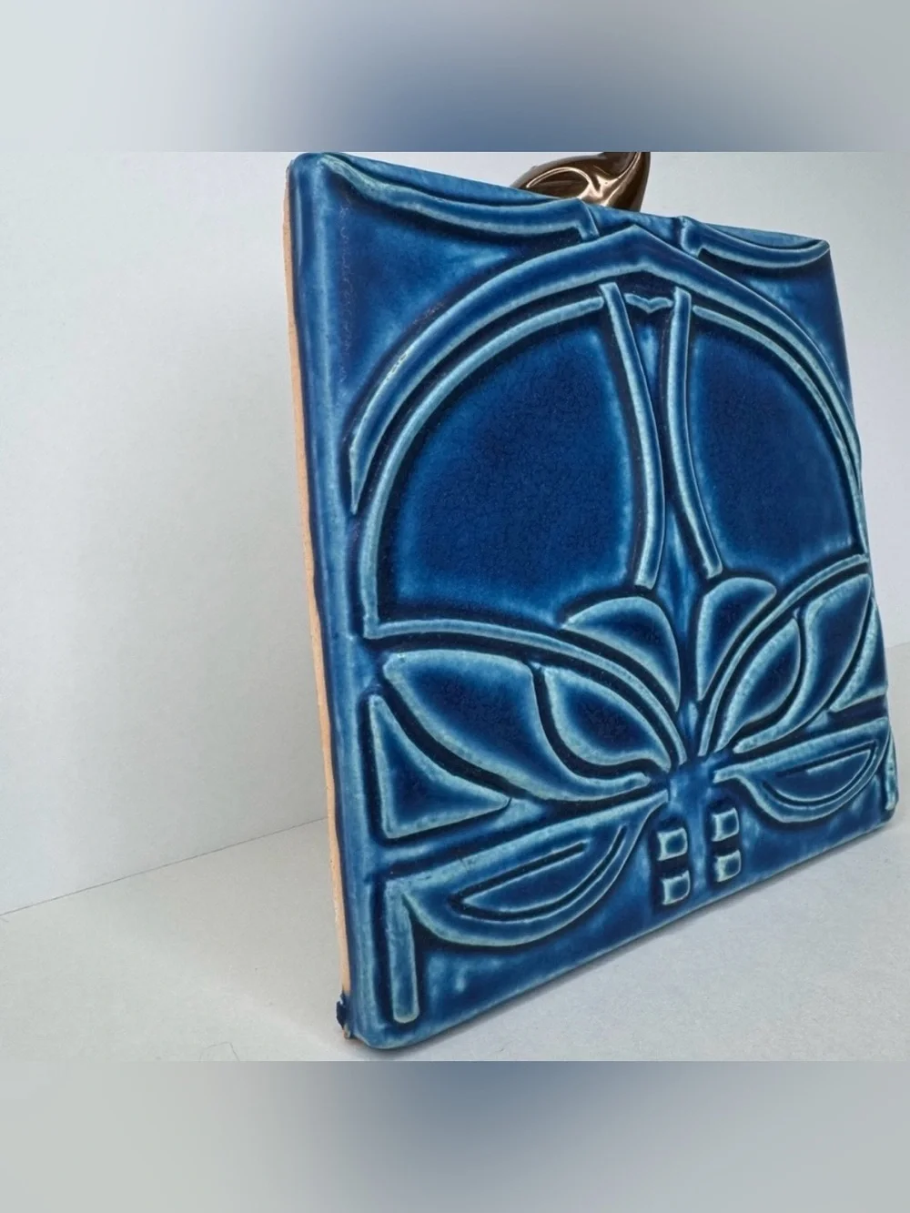 Vintage MOTAWI TILEWORKS Colbalt Blue Art Nouveau Tile - Picture 7 of 9